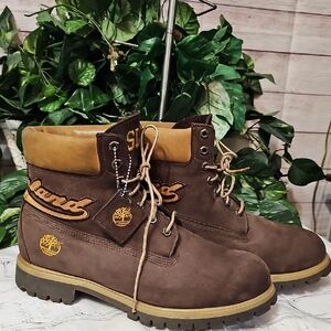 Timberland Heel Stitched Emblem Brown Leather Boots 11M